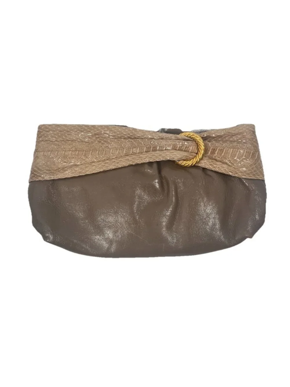 Vintage Genuine Snakeskin Clutch Made in Hong Kong Taupe Leather Evening Bag